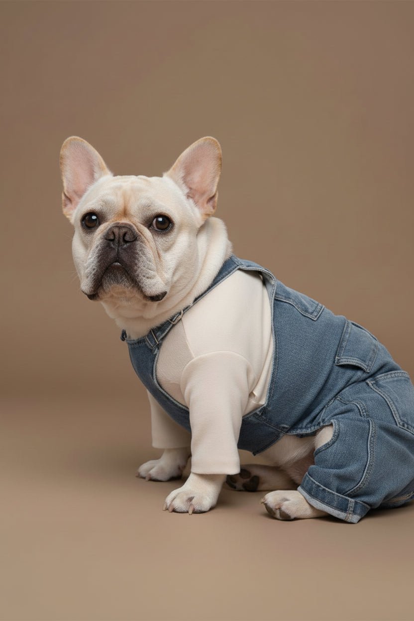 Beautiful small dog dungarees for Yorkshire Terrier denim detail
