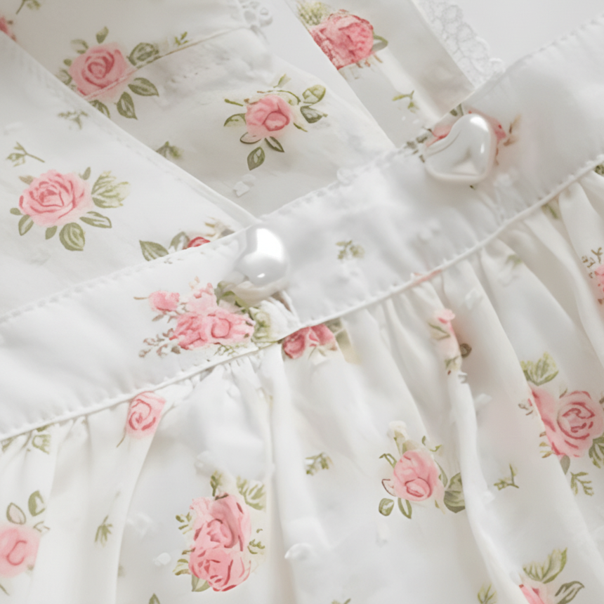 Mona & Milo Lola cotton floral dress with short sleeves and vibrant flower pattern, perfect for warm weather wear.