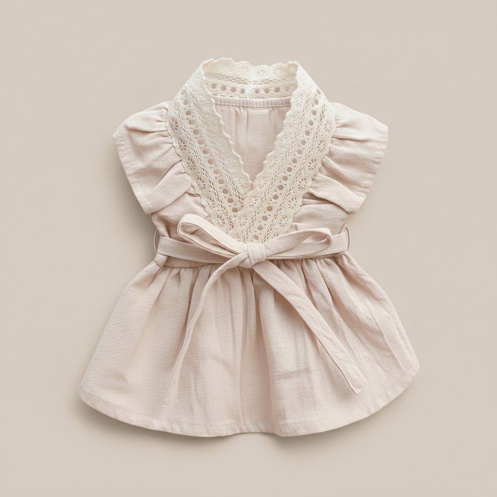 Mathilde Linen Dress by Mona & Milo, featuring a flowing design with short sleeves and a relaxed fit, displayed on a model.