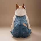 Mona & Milo Hugo denim jumpsuit overalls with adjustable straps and front pockets, styled on a model.