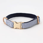 Custom striped pet leash and matching dog bowtie collar, suitable for weddings and birthdays, made by Mona & Milo