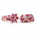Pink Berry Belle dog collar and leash set by Mona & Milo, with floral design and adjustable straps for small to medium pets.