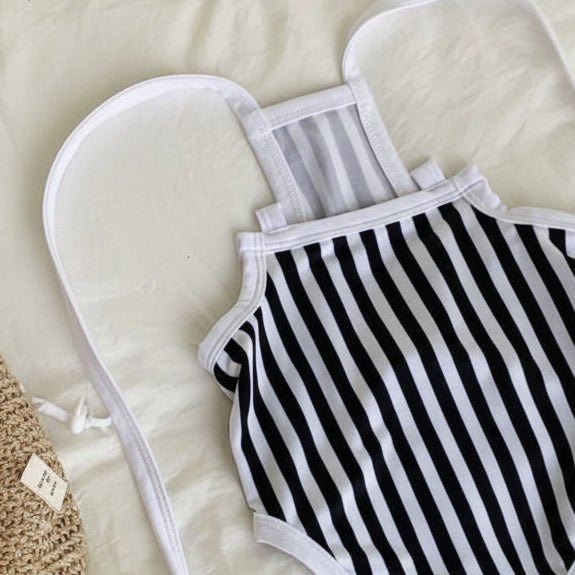 Small dog swimsuit Splashbury dark blue stripe bow one piece