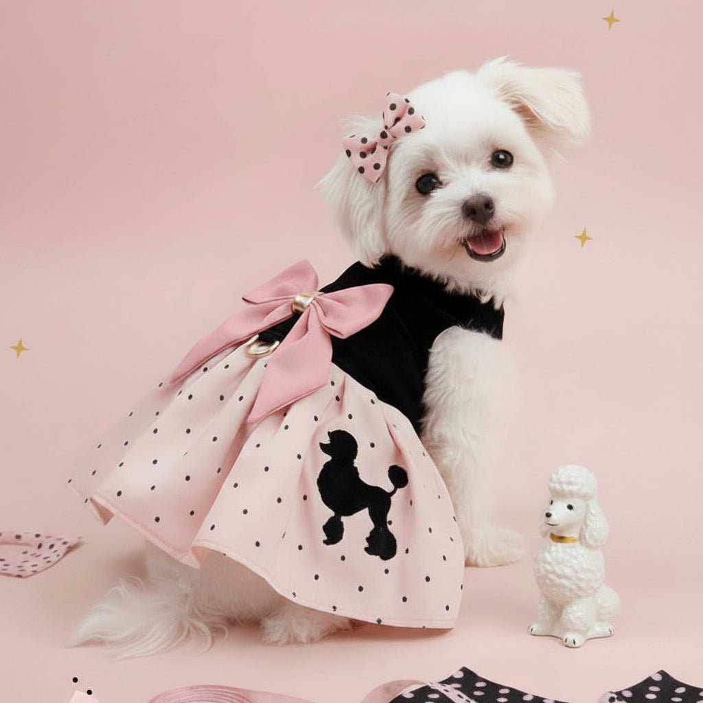 Mona & Milo The Midnight Poodle Dress featuring a stylish black dress with a playful poodle print.