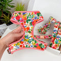 floral themed adjustable dog harness with bowtie collar, perfect for pets' wedding or birthday celebrations.