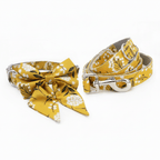 Autumn-themed padded dog collar with flower and bowknot design, personalized metal buckle, suitable for holiday gifts.