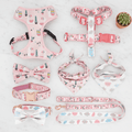 Pink Alpaca Clouds tactical dog leash and collar set with soft vest, adjustable, reversible, small size, no-pull harness
