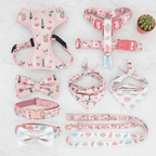 Pink Alpaca Clouds tactical dog leash and collar set with soft vest, adjustable, reversible, small size, no-pull harness