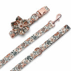 Durable metal buckle dog collar with engraved floral design, fashionable pet collar for small and medium dogs.