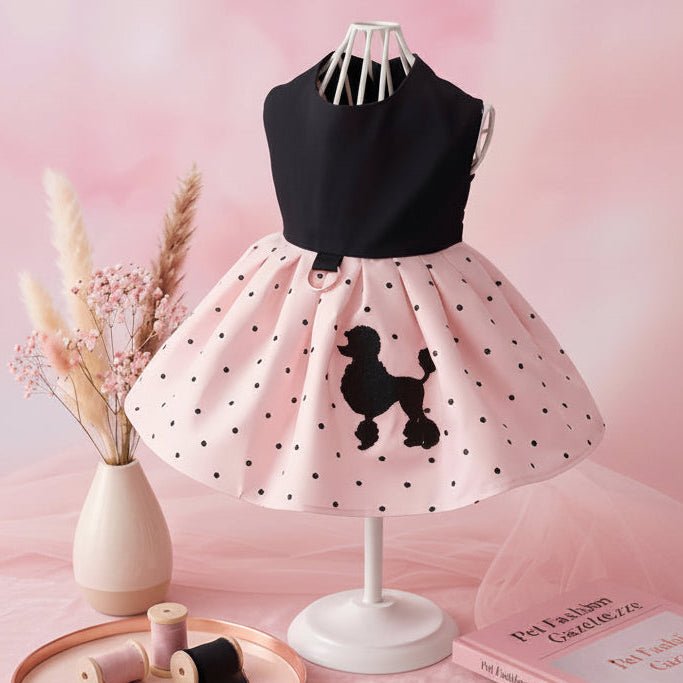Midnight Poodle Dress by Mona & Milo, stylish black dress with playful poodle pattern, perfect for fashionable occasions.