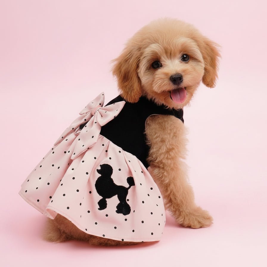 Mona & Milo The Midnight Poodle Dress showing a stylish dark-colored dress with poodle design for fashionable pets.
