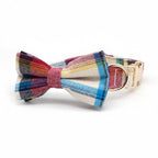plaid-themed adjustable pet collar with bowtie collar for dogs, suitable for weddings and birthdays