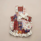 Mona & Milo Penelope patchwork cotton dress with colorful fabric blocks, short sleeves, and a relaxed fit for casual wear.