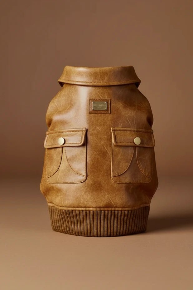 Faux leather dog jacket for small dogs, eco-friendly PU long sleeve winter coat
