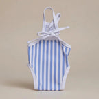 Small dog swimsuit Splashbury light blue stripe bow one piece