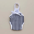 Small dog swimsuit Splashbury dark blue stripe bow one piece