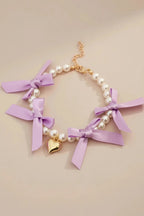 Chihuahua small dog necklace Velvet Heart pearl lace bows lavender soft
