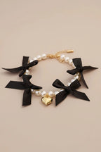 Maltese small dog necklace Velvet Heart pearl lace bows black elegant
