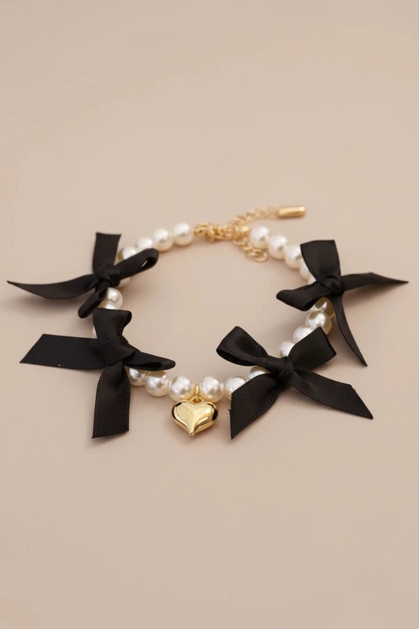 Maltese small dog necklace Velvet Heart pearl lace bows black elegant
