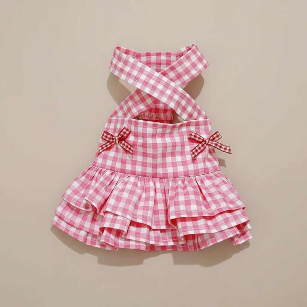 Mona & Milo Rosette Cotton Gingham Dress for girls, featuring a classic red and white checkered pattern