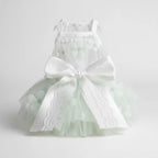 Jolie Tulle Lace Dress — dreamy layered tulle skirt with sheer lace top and large white satin bow at the waist