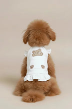 Shih Tzu small dog dress Truffle corduroy bear white ruffled hem
