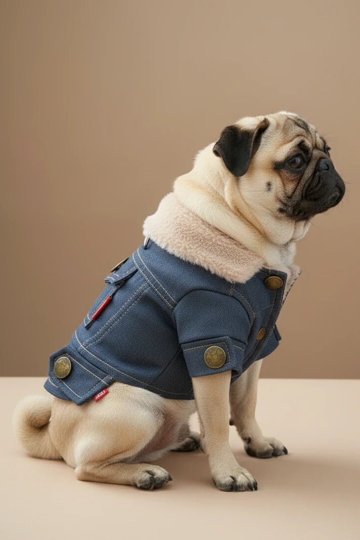 Adorable small dog jean jacket for Maltese blue denim jean style
