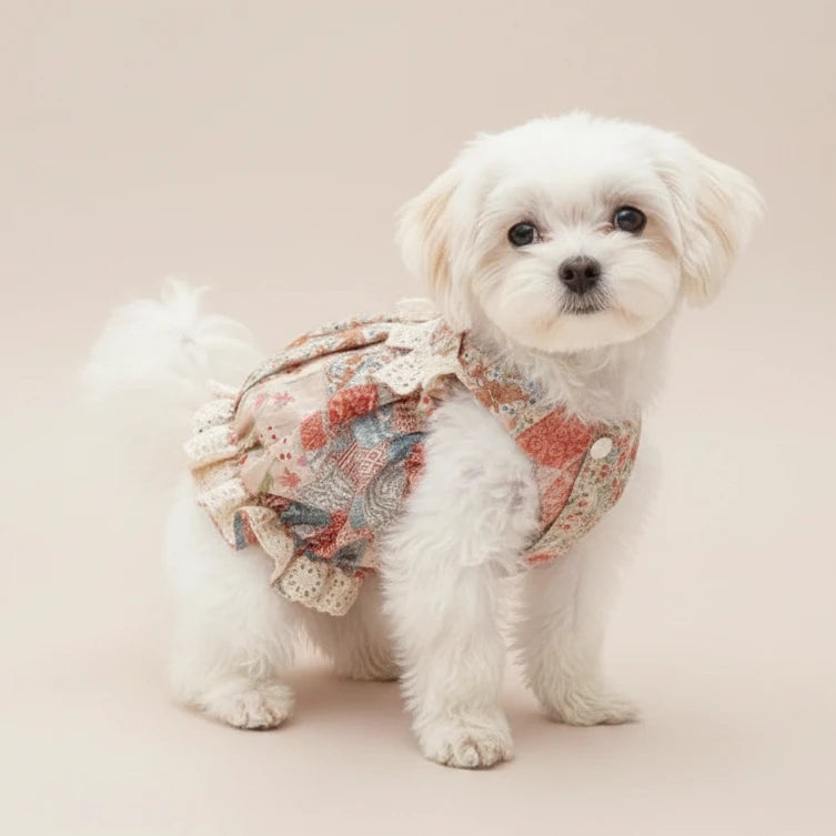 Mona & Milo Penelope patchwork cotton dress with colorful fabric panels and a relaxed fit, perfect for casual wear.