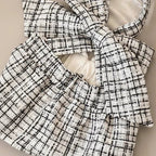 Cavalier King Charles Spaniel small dog cotton dress Curtsy Bow black white plaid
