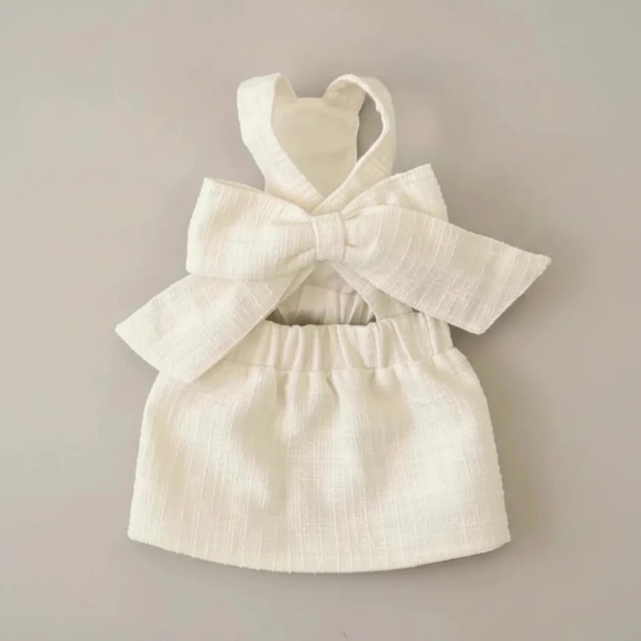 Small dog cotton dress Curtsy Bow cream backless bow elegant sweet
