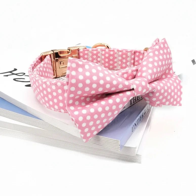 Pink pet dog collar and leash set with classical design, ideal for weddings and birthdays, made by Mona & Milo