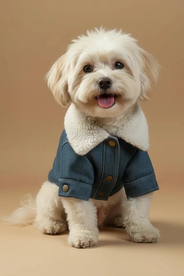 Small dog jean jacket for Maltese blue jean detail
