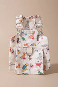 Pippin Cotton Dungaree Dress for small dogs in white — playful all-over dog print with classic dungaree