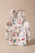 Pippin Cotton Dungaree Dress for small dogs in white — playful all-over dog print with classic dungaree