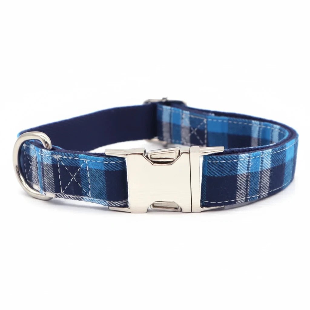 Classical plaid dog collar with bow and leash, adjustable pet accessories in vibrant plaid pattern,