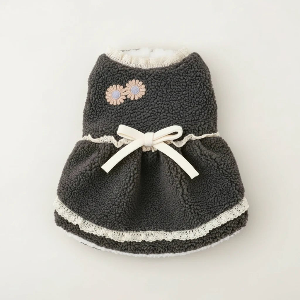 Mona & Milo Fernandine Warm Sherpa Dress showing cozy, plush fabric and classic fit in a stylish dress design.