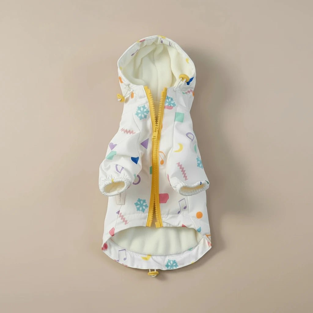 Mona & Milo Raindance fleece-lined raincoat for women, navy blue, with hood and front pockets, suitable for rainy weather.