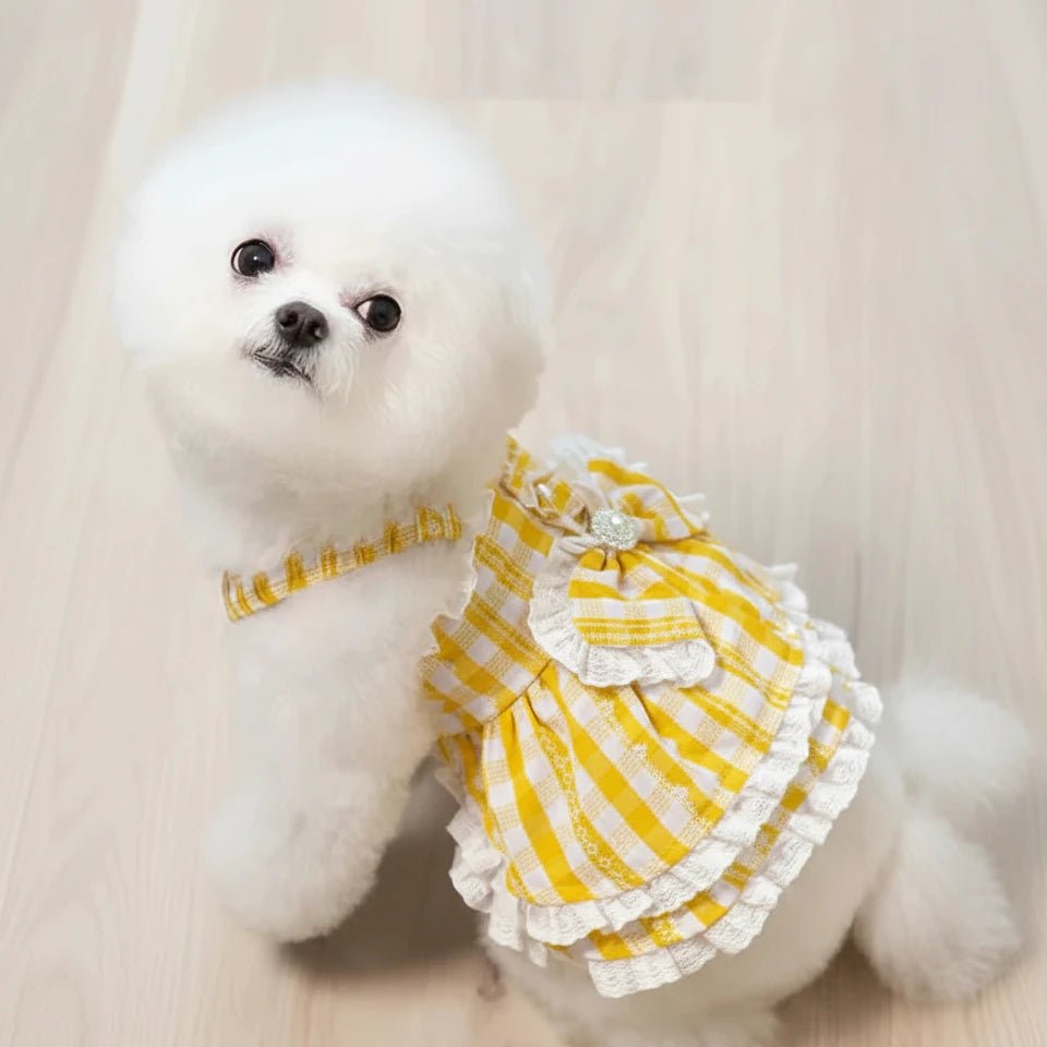 Mona & Milo Prinsy Daisy Ruffle Dress featuring floral pattern and ruffled sleeves on a young girl model.
