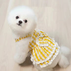 Mona & Milo Prinsy Daisy Ruffle Dress featuring floral pattern and ruffled sleeves on a young girl model.
