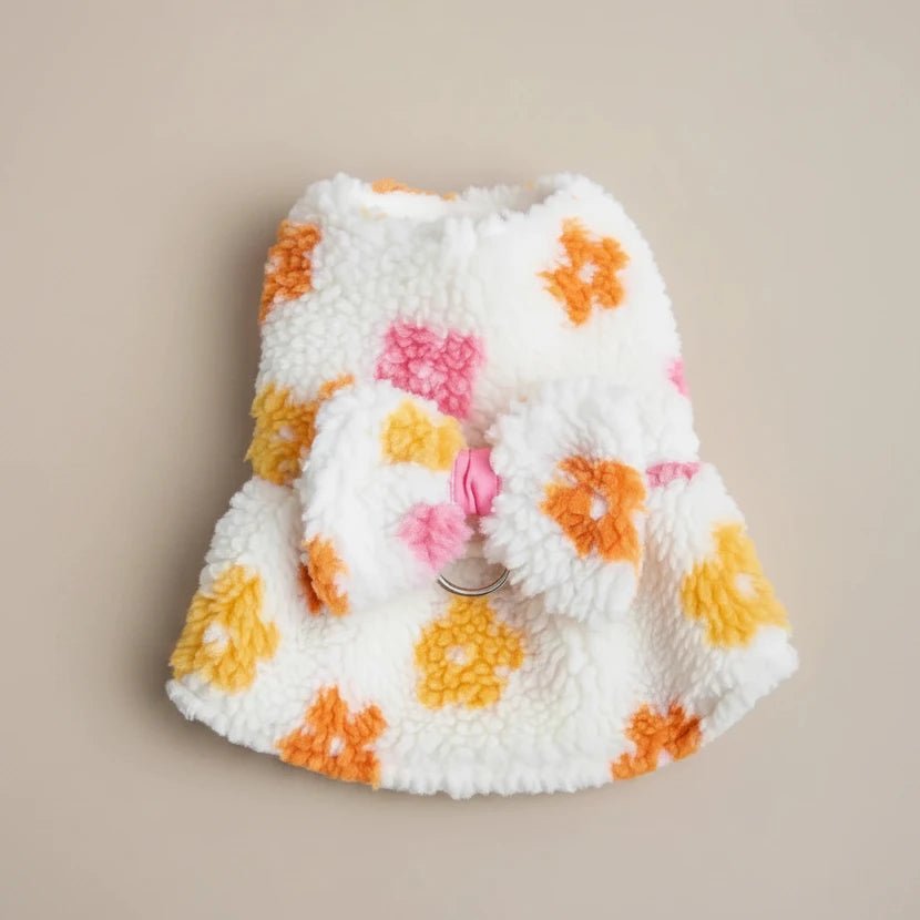 Mona & Milo Calypso Floral Fleece Dress with vibrant flower print and cozy fleece fabric, perfect for casual wear.
