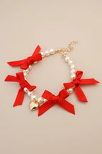 Shih Tzu small dog necklace Velvet Heart pearl lace bows red romantic

