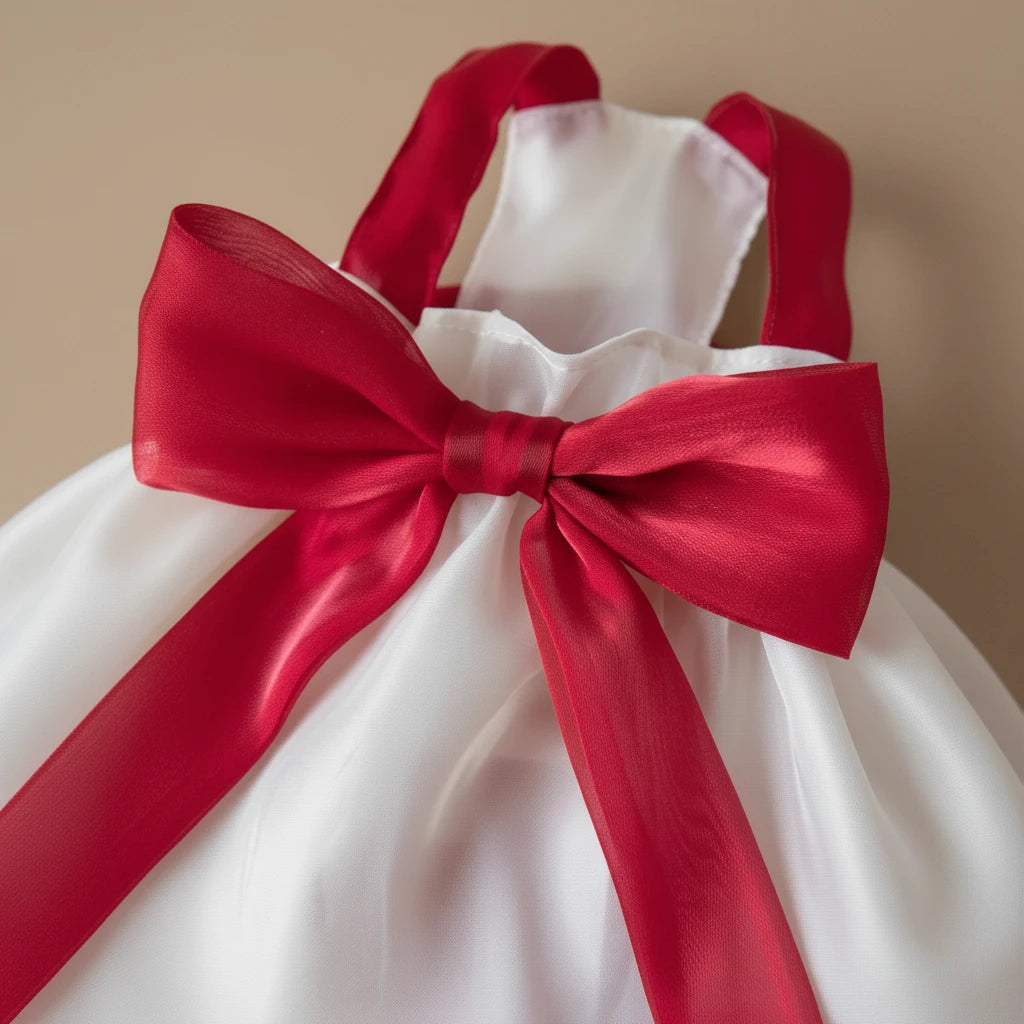Mona & Milo Giselle Bow Dress for girls, pink dress with bow detail and ruffled hem