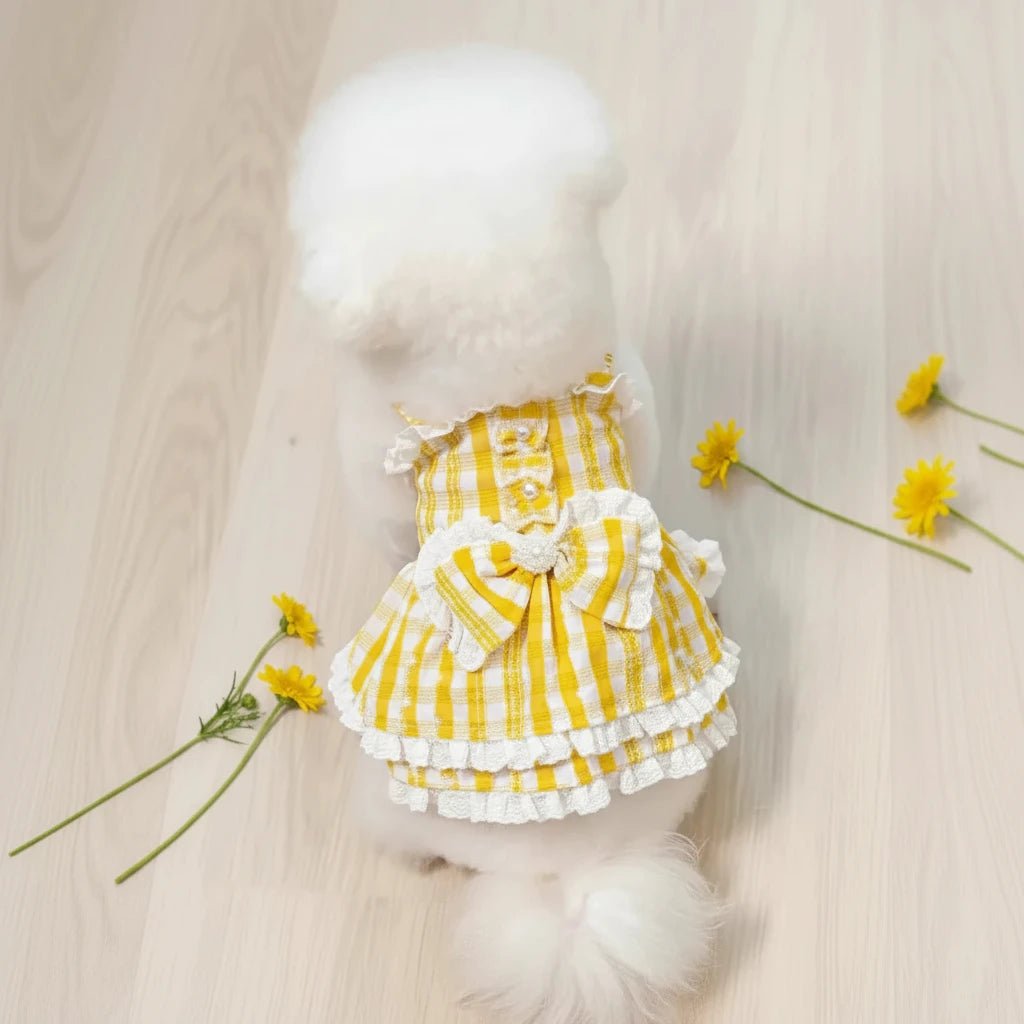 Mona & Milo Prinsy Daisy Ruffle Dress featuring a floral pattern and ruffled sleeves