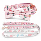 Pink alpaca clouds tactical adjustable dog leash and collar set with soft vest, reversible, small size, no-pull harness