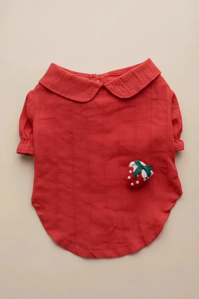Small dog cotton shirt Rouge Strawberry Shirt strawberry applique back detail feminine
