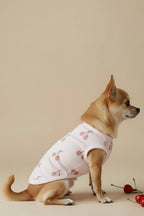 Maltese small dog cotton tee Cerise pink cherry print outdoors
