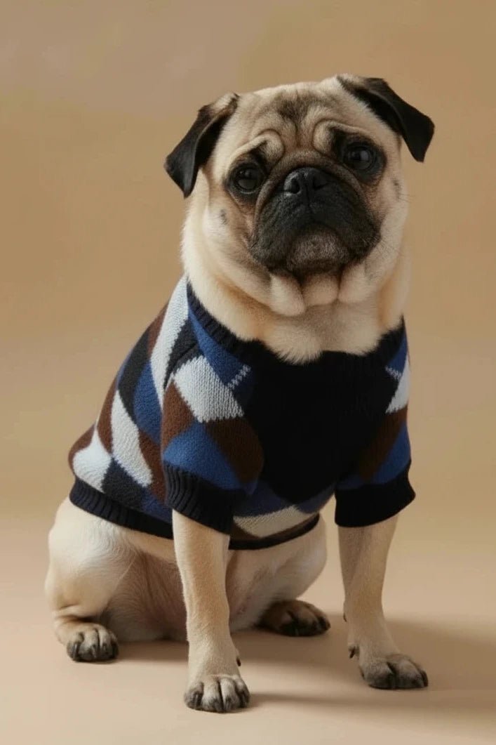 Beautiful small dog sweater for French Bulldog argyle knit detail
