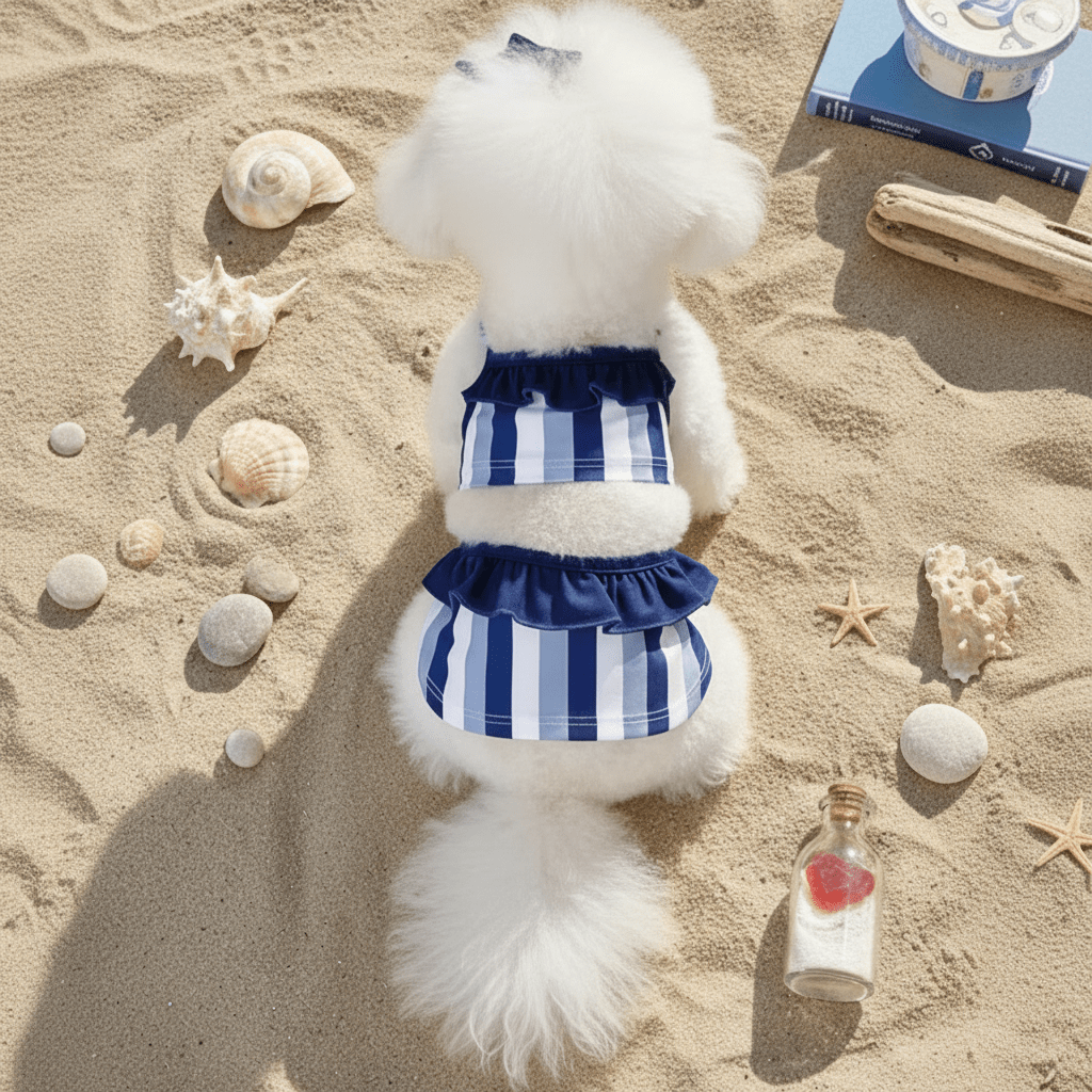 Mona & Milo Nautique striped swimsuit for women, featuring blue and white horizontal stripes, fit and stylish swimwear.
