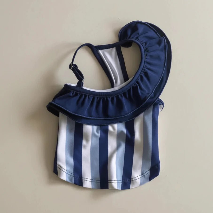 Nautique striped Mona & Milo swimwear swimsuit with blue and white horizontal stripes