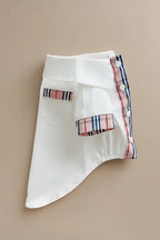 Small dog preppy shirt Henley crisp white plaid details refined
